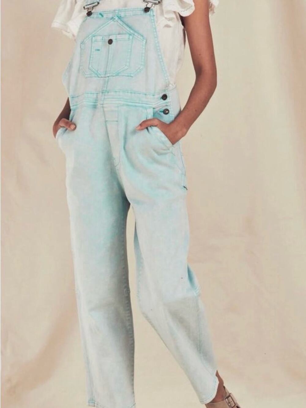 FAHERTY Opal Blue Organic Cotton Denim Farmhouse Mechanic Overalls XS